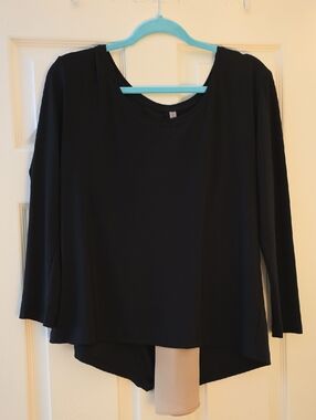 Last Tango Black Long-Sleeve Draped Asymmetric Top